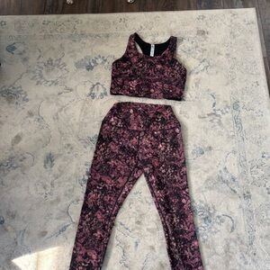 2 piece RBX Pink and Black Floral Active Crop Top and matching leggings